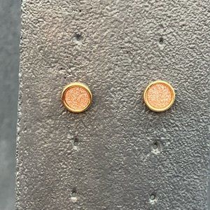 Round Stud Pierced Earrings Rose Gold Copper Sparkle Classic Retro Barbie BoHo